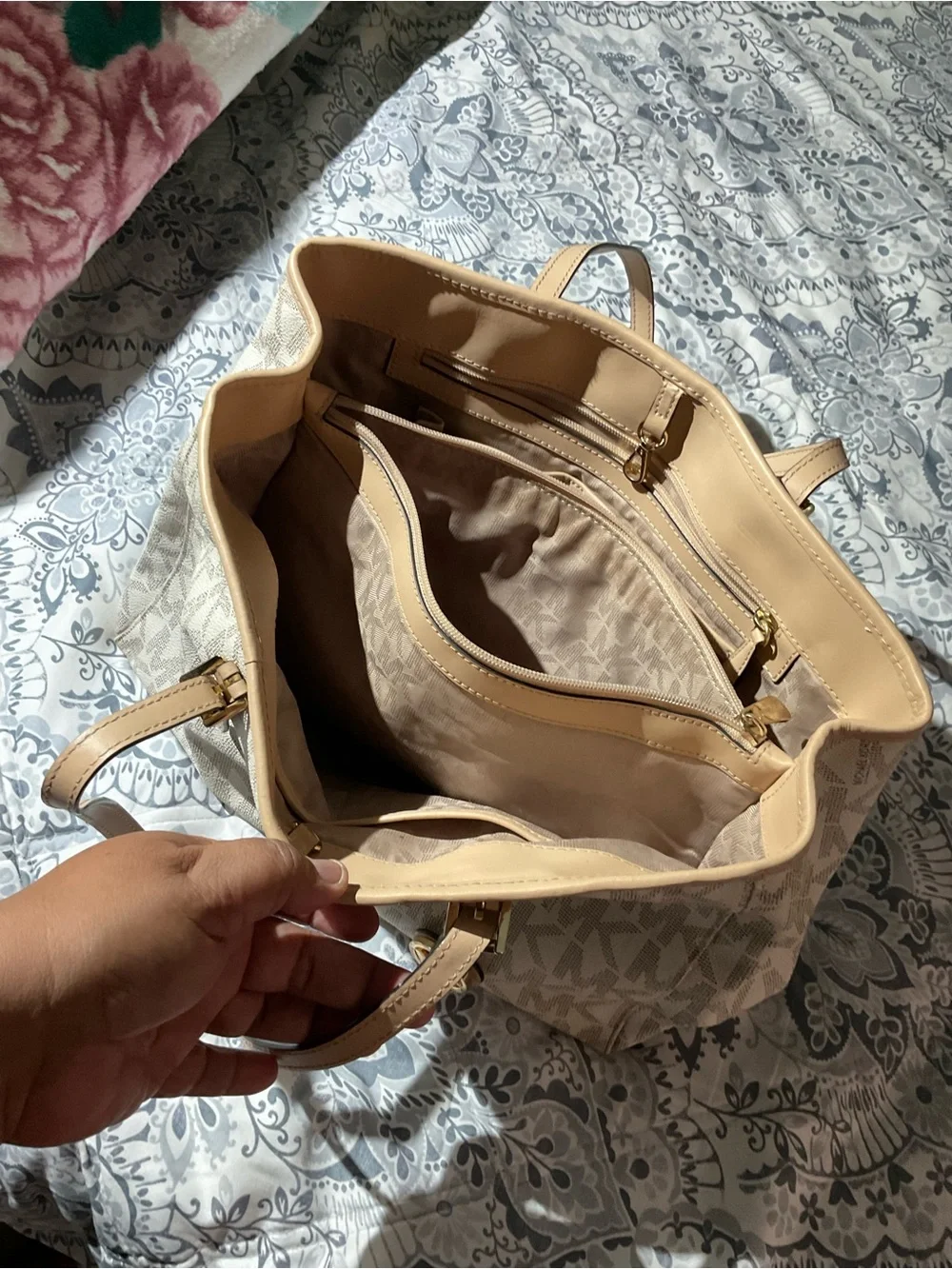 Michael Kors Cream & Tan MK Monogram Tote